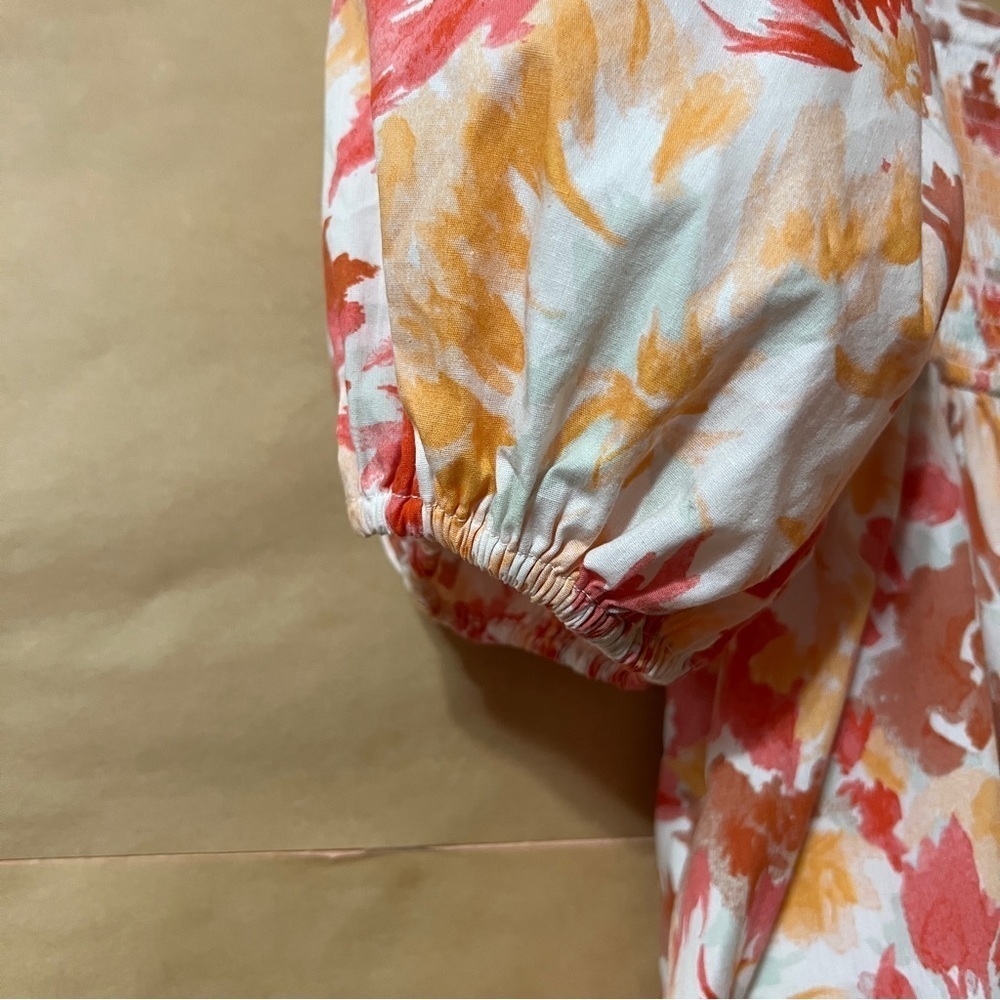 Abercrombie & Fitch | Emerson Poplin Puff Sleeve Mini Dress Orange Floral Size M - Picture 10 of 11